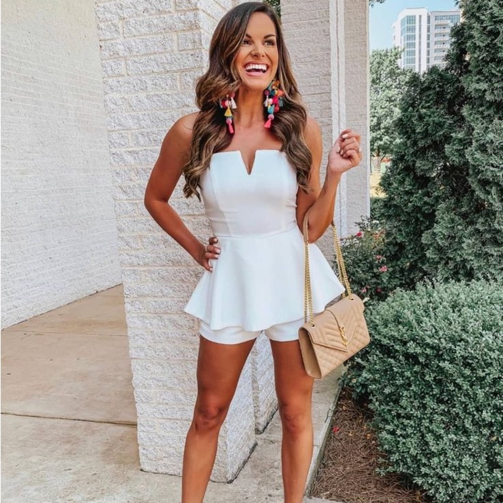 Pink Lily White Strapless Peplum Romper